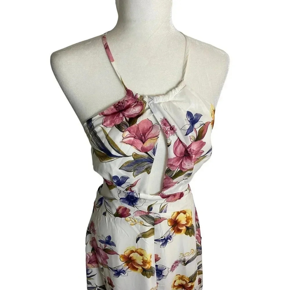 NWT Lulus Blossoming Hours Ivory Floral Keyhole Backless Halter Maxi Dress-sz Me - Picture 11 of 11